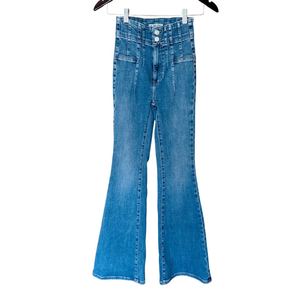 Free People We The Free Jayde Sunburst Blue Super High-Rise Flare Jeans Size 24